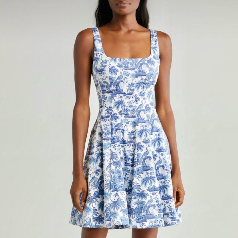 STAUD Blue and White Sleeveless Sundress